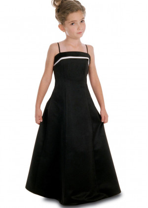 Spaghetti Straps Black And White Satin Junior Bridesmaid Dress